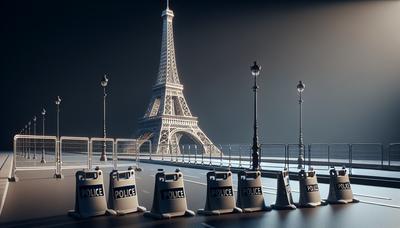 Tour Eiffel entourée de barrières de police et de patrouilles.