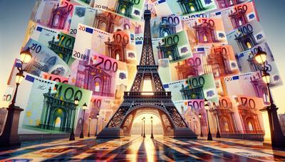 Tour Eiffel avec des billets en euros en arrière-plan.