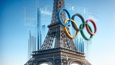 Tour Eiffel avec des anneaux olympiques et des graphiques financiers