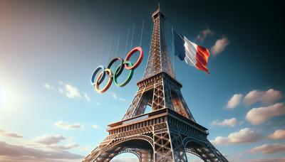 Tour Eiffel avec des anneaux olympiques et le drapeau français