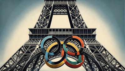 Tour Eiffel avec des anneaux olympiques sur une bannière d'opposition.