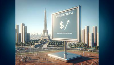 Tour Eiffel avec panneau d'augmentation des prix au premier plan