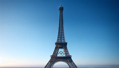 Tour Eiffel sans anneaux olympiques contre ciel bleu.