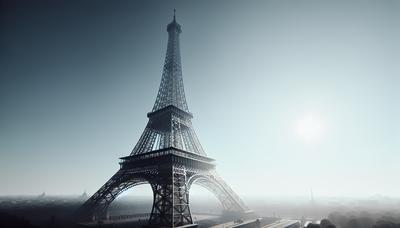 Tour Eiffel sans anneaux olympiques sous un ciel dégagé.