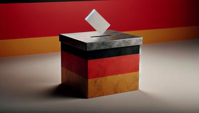 Urna electoral con fondo de bandera de Alemania.