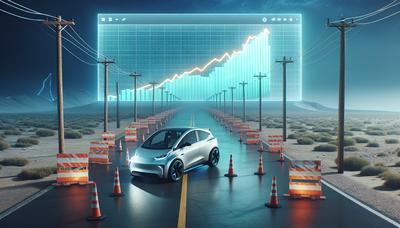 Voiture électrique avec des obstacles et un graphique de croissance en déclin.