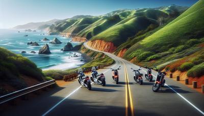 Motos électriques sur une route pittoresque de Californie.