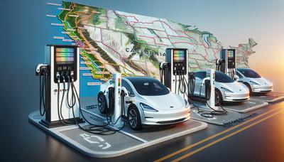 Stations de recharge pour véhicules électriques avec fond de carte de la Californie.