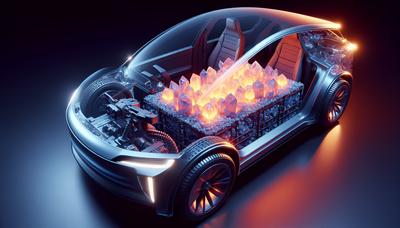 Elektrofahrzeug mit leuchtenden Hochtemperaturkristallen auf der Batterie.