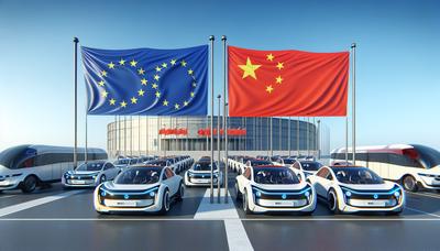 "Elektrofahrzeuge mit EU- und China-Flaggen im Hintergrund"