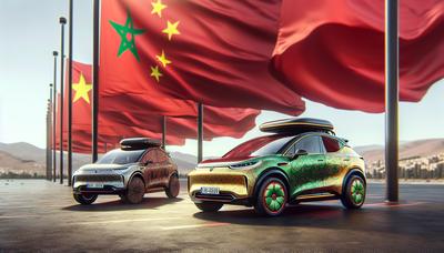 "Elektrofahrzeuge vor marokkanischen und chinesischen Flaggen im Hintergrund"