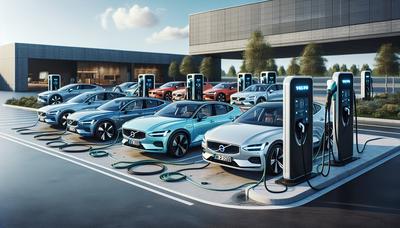 Voitures électriques Volvo en charge à une station.