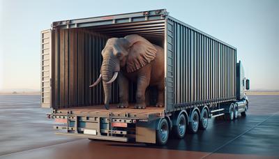 Elefant transporteras i en stor lastbil.

