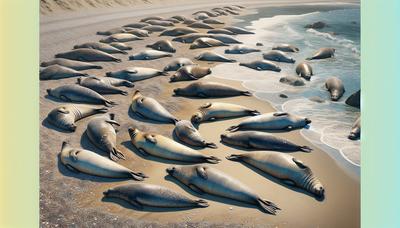 Elefantes marinos descansando en una playa soleada.