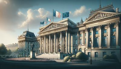 Palais de l'Élysée avec les drapeaux français et européen flottant