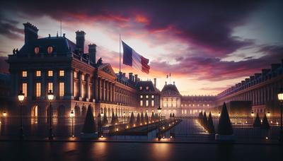 Palais de l'Élysée avec le drapeau français au crépuscule