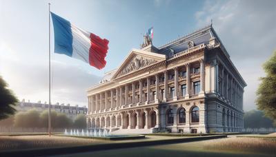 Extérieur du Palais de l'Élysée avec le drapeau français flottant.