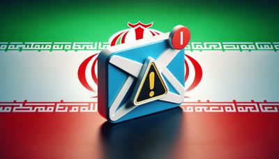 Icône d'email avec avertissement et fond de drapeau iranien