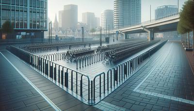 Lege fietsenstalling op Jaarbeursplein met barriers.