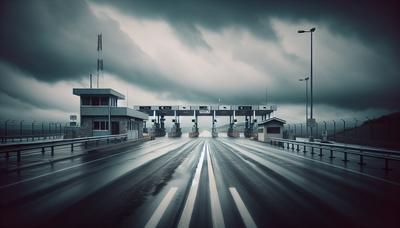 "Lege grensovergangsweg onder een bewolkte lucht"