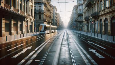 Strade cittadine vuote con autobus e tram fermi.