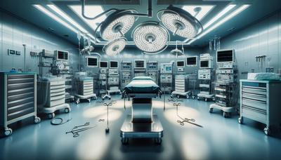 Sala operatoria vuota con apparecchiature mediche spente.
