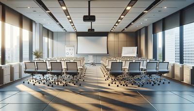 Chaises de bureau vides dans une salle de formation.