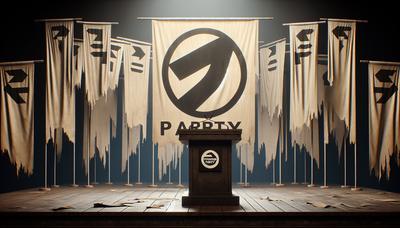 Leeg politiek podium met gescheurde Move Forward Party banners.