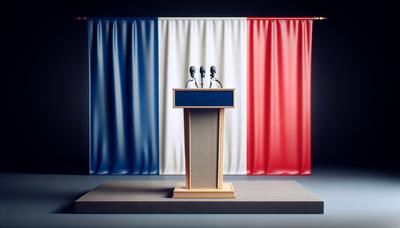 Leeg presidentieel spreekgestoelte voor Franse vlag