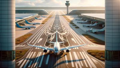 Lege landingsbaan met aan de grond gehouden vliegtuigen op Eindhoven Airport.