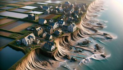 Le littoral en érosion empiète sur les bâtiments et les terres du village.