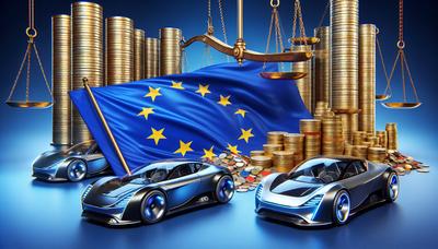 Bandeira da UE e carros elétricos chineses com tarifas.