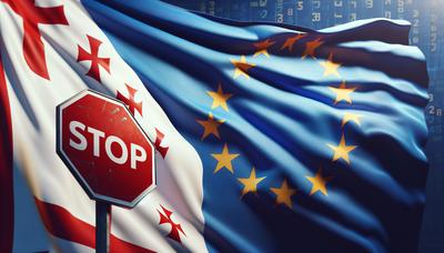 EU-vlag blokkeert Georgische vlag met stopbord