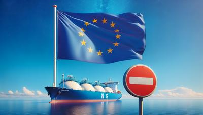 EU-vlag met LNG-tanker en verbodsbord