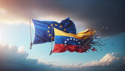Drapeaux de l'UE avec une chaîne brisée et drapeau vénézuélien