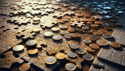 Euro-Münzen auf einem Puzzlebrett verstreut.