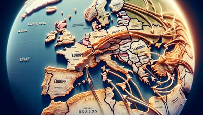 Mappa europea con frecce che indicano gli Stati Uniti