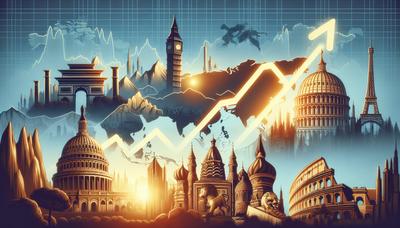 Gráfico del mercado europeo en alza, gráfico del mercado asiático en caída.