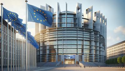 Edificio del Parlamento Europeo con bandiere ceca e dell'UE.