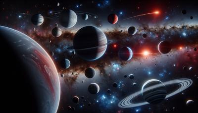 Exoplaneten die rond verschillende sterren in de diepe ruimte draaien.