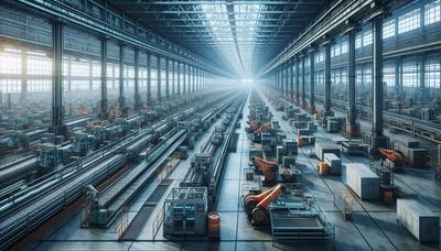 Usine avec des lignes de production arrêtées et des machines à l'arrêt.