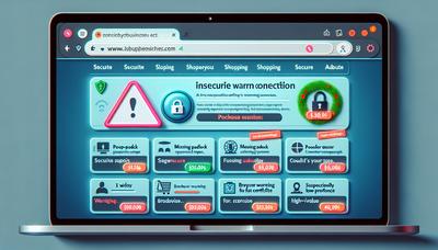 Fake webshop-interface met nadruk op waarschuwingssignalen voor beveiliging.