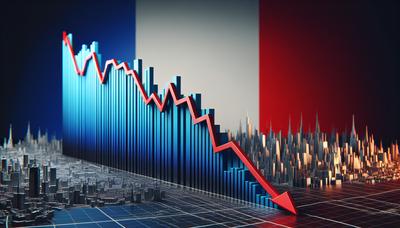 Graphique de baisse de la notation de crédit avec en arrière-plan le drapeau français.