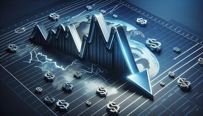 Gráfico de inflación descendente con flecha hacia abajo y signos de dólar