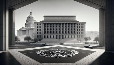 FBI-Hauptquartier mit Senatsgebäude im Hintergrund.