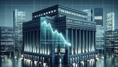 Fed-högkvarter med en inflationsgraf som visar en nedåtgående trend.

