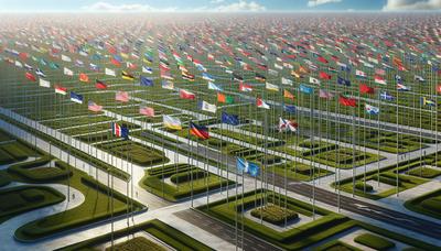 Terre fédérale avec des drapeaux d'entreprises internationales plantés.