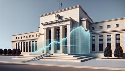 Federal-Reserve-Gebäude mit nach unten zeigendem Zinsdiagramm