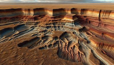 Campo con raíces expuestas y capas de suelo erosionadas.