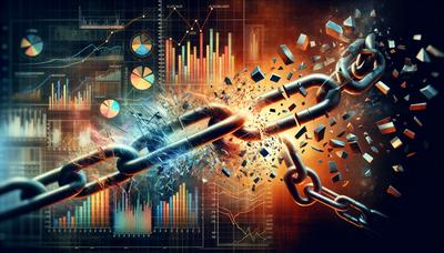 Finanzdiagramme und zerbrechende Ketten, die Schuldenreform darstellen.
